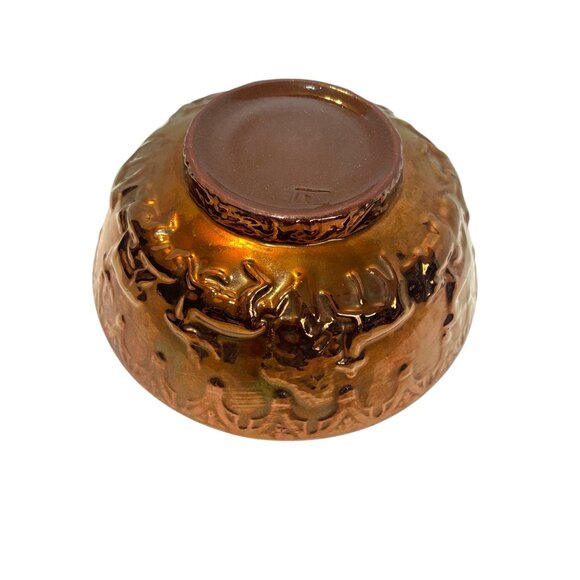 Vintage Copper Lusterware Reindeer Christmas Bowl Made In England - Picture 4 of 15